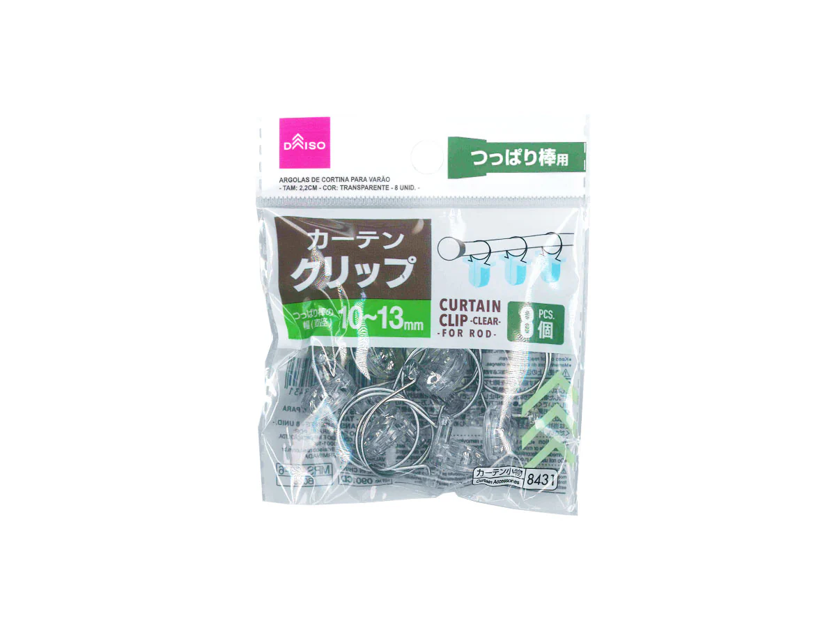 カーテンクリップ(ポール用、透明、8個)