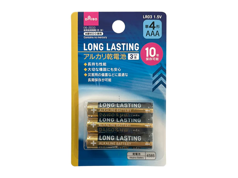 LONG LASTINGアルカリ乾電池(単4形、3本)