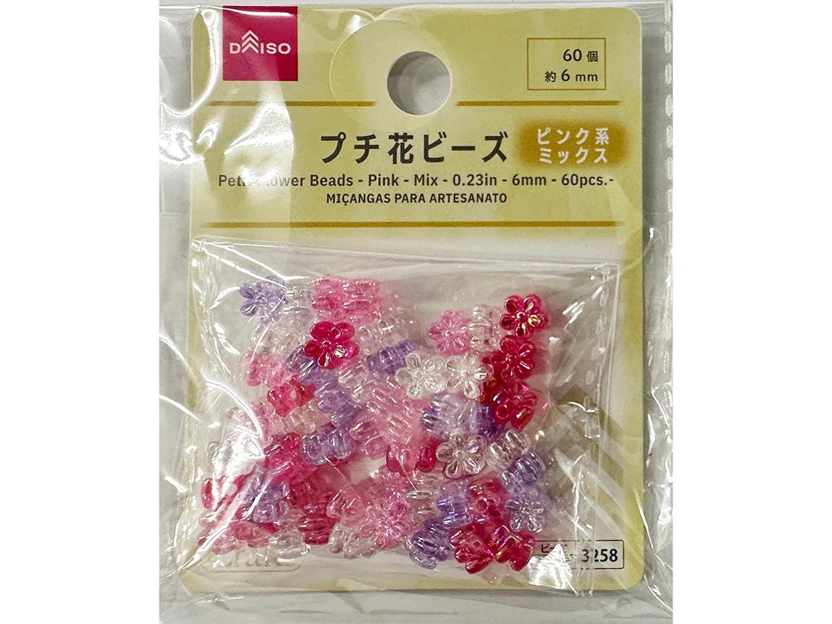 プチ花ビーズ(ピンク系、ミックス、60個)