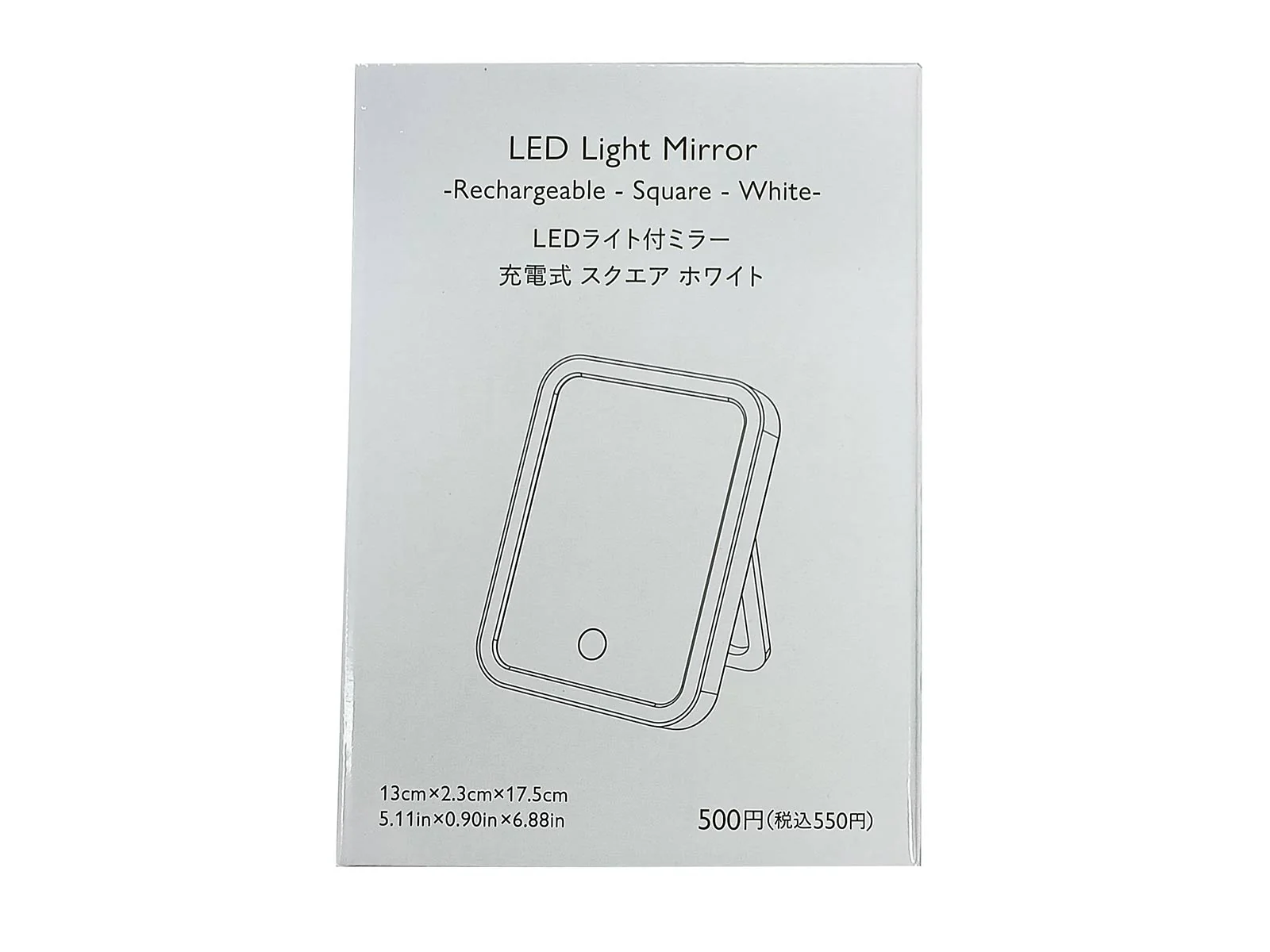 LEDライト付ミラー(充電式、スクエア、WH)