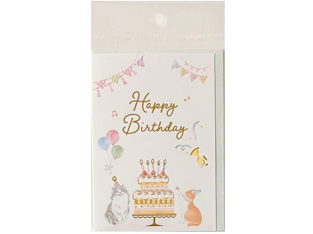 お誕生日グリーティングカード(ノーブルコレクション、封筒付、ネコ)