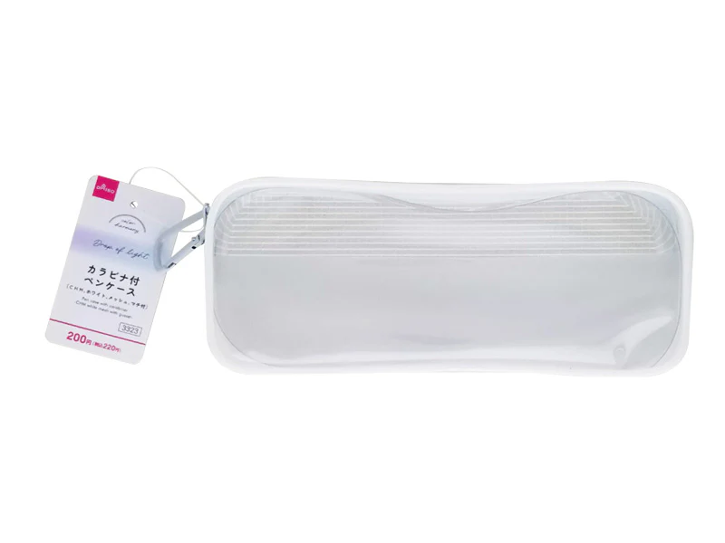 カラビナ付ペンケース（ＣＨＭ、ホワイト、メッシュ、マチ付）