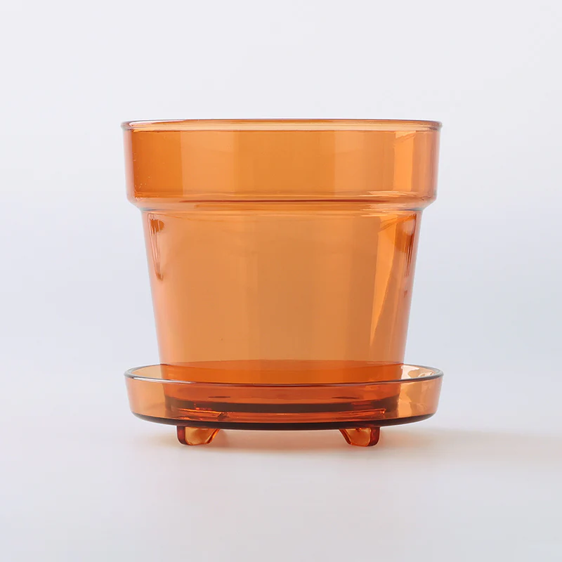 トレイ付植木鉢(クリアアンバー) - Image 4