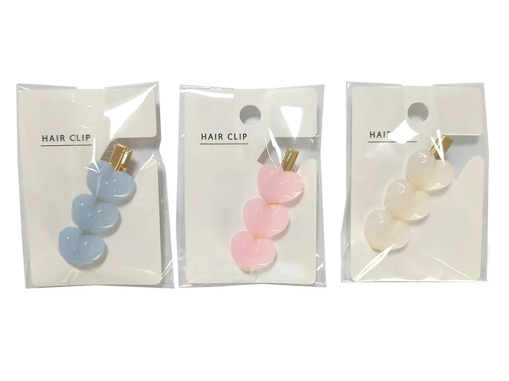 ぷっくりハートラメヘアクリップ(白、桃、青)