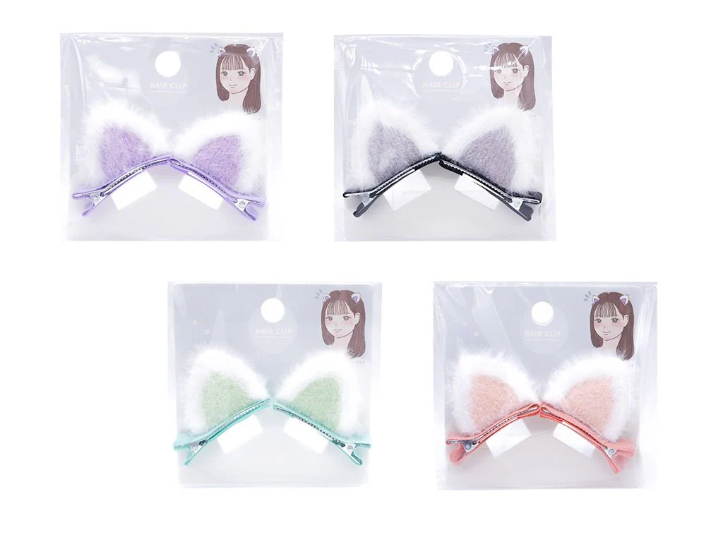 猫耳ヘアクリップ(スタンド、紫、灰、橙、緑)