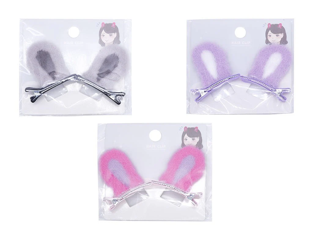 うさ耳ヘアクリップ(スタンド、黒、桃、紫)