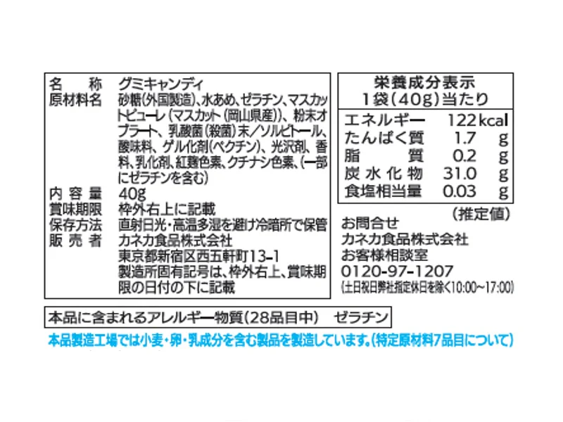 カネカ　ＪＡ岡山マスカットグミラブレ乳酸菌入　４０ｇ - Image 2