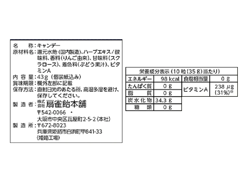 扇雀飴本舗 ノンシュガーブルーベリーのど飴 43g - Image 2