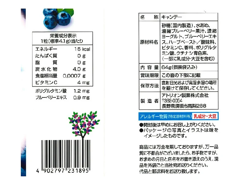 アトリオン製菓　ブルーベリーのど飴　６４ｇ - Image 2